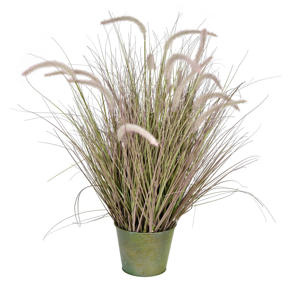 Vickerman 34" Artificial Potted Green Grass with Cattails.
