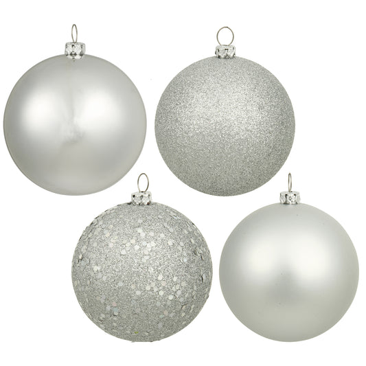 Vickerman 6" Silver 4-Finish Ball Ornament Assortment 4 per Box