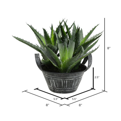 Vickerman 7.5" Artificial Green Succulent in Galvanized Pot.