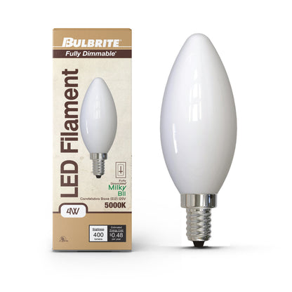 Bulbrite 776963 4W LED B11 5000K FILAMENT MILKY E12 FULLY COMPATIBLE DIMMING