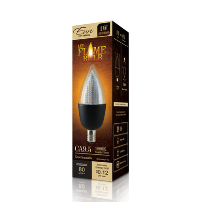 Euri Lighting ECA9.5-2120fcb Decorative LED 6-Watt Equivalent Natural Flickering Flame Bulb E12 Candelabra, Black Base - 2700K