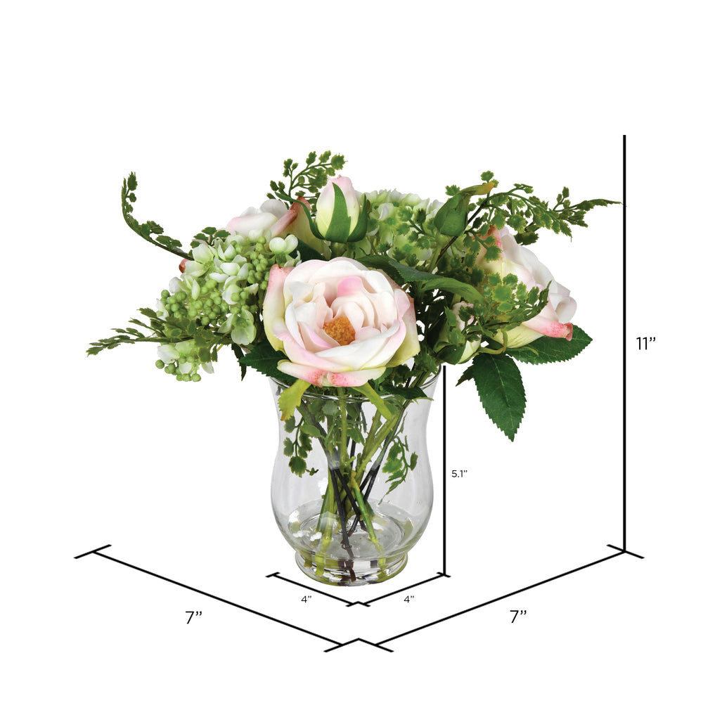 Vickerman 11"  Artificial Pink Rose In Glass Vase.