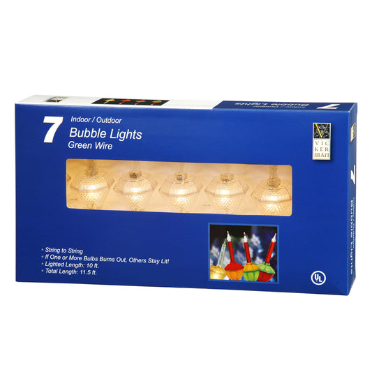 Vickerman 7 Clear Bubble Lights on Green Wire 13' Christmas Light Strand 5 watts per bulb