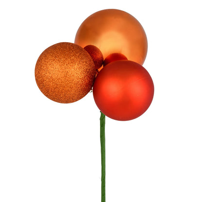 Vickerman 18" Burnish Orange Ball Ornament Christmas Pick 4 per set