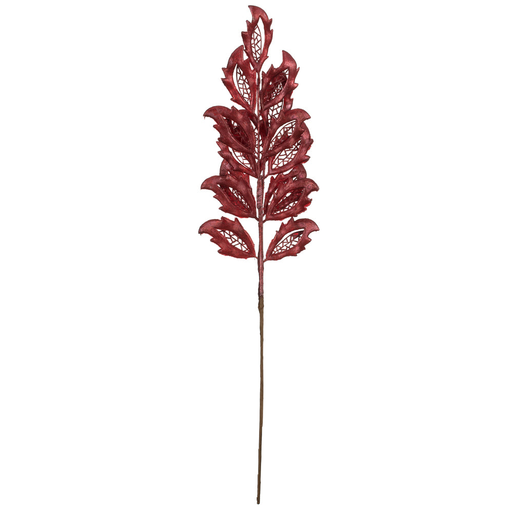 Vickerman 22" Red Matte Mistletoe Leaf Artificial Christmas Spray. Includes 12 sprays per pack.