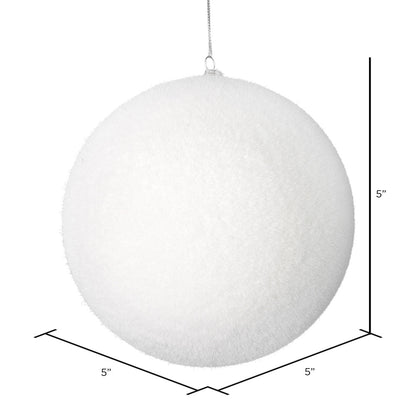 Vickerman 5" White Flocked Ball Ornament 4 per bag
