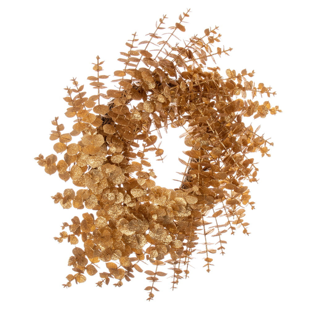 Vickerman 24" Gold Artificial Eucalyptus Glitter Wreath.