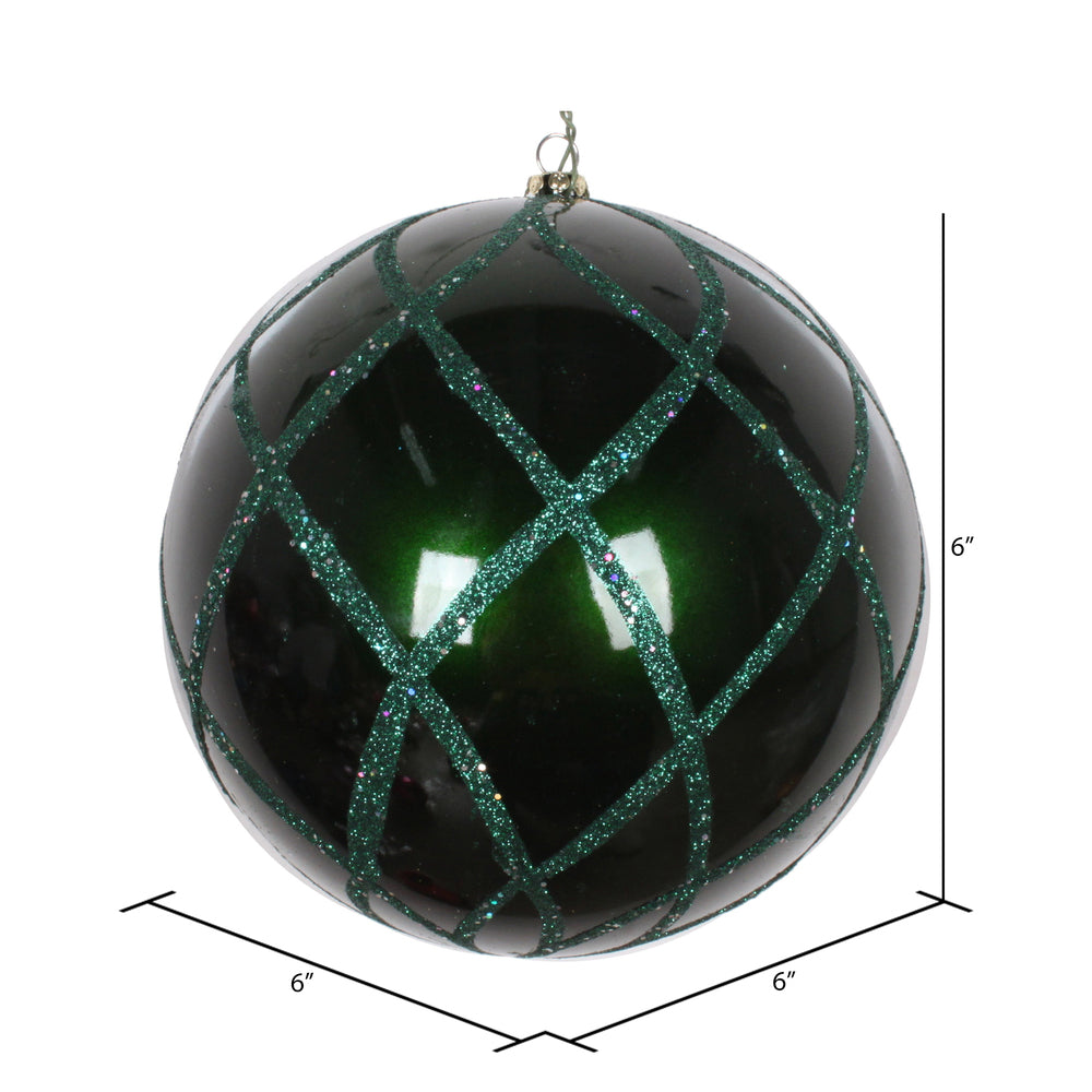 Vickerman 6" Emerald Candy Finish Net Ball Ornament with Glitter Accents 2 per Bag