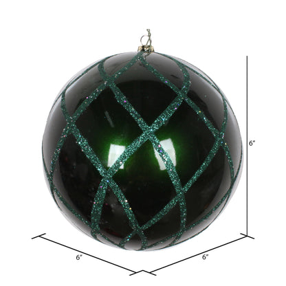 Vickerman 6" Emerald Candy Finish Net Ball Ornament with Glitter Accents 2 per Bag