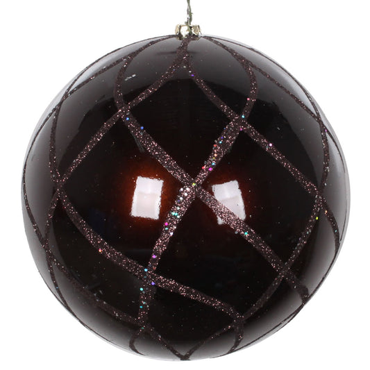 Vickerman 6" Chocolate Candy Finish Net Ball Ornament with Glitter Accents 2 per Bag