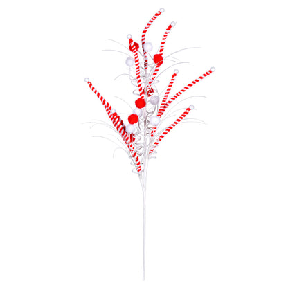 Vickerman Red/White Candy Cane Pom Pom Artificial Christmas Spray. Includes 6 sprays per pack.