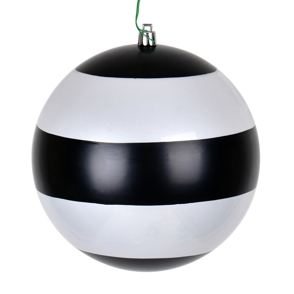 Vickerman 6" Black-White Striped Pearl Ball Christmas Ornament 4 per set