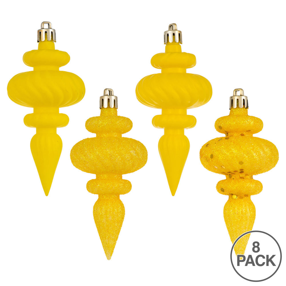 Vickerman 4" Yellow 4-Finish Finial Ornament 8 per Box