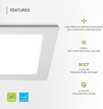 ASD Lighting LED Recessed Mini Panel Square 6inch 15W 120V Triac 2700/3000/3500/4000/5000K White UL Energy Star 6 pack