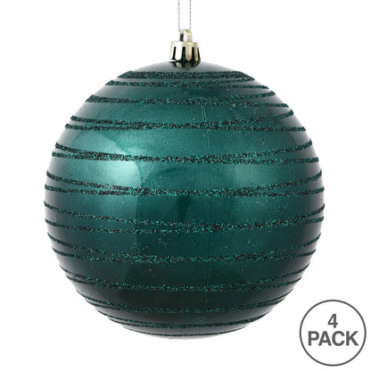 Vickerman 4" Sea Blue Candy Finish Ball Ornament with Glitter Lines 4 per Bag