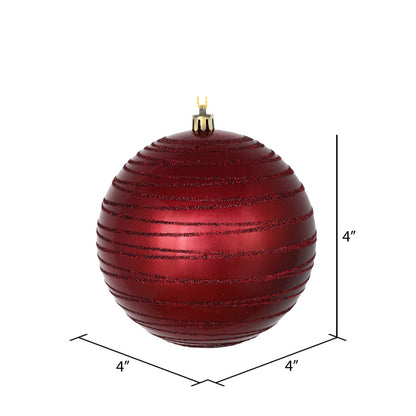 Vickerman 4" Wine Candy Finish Ball Ornament with Glitter Lines 4 per Bag