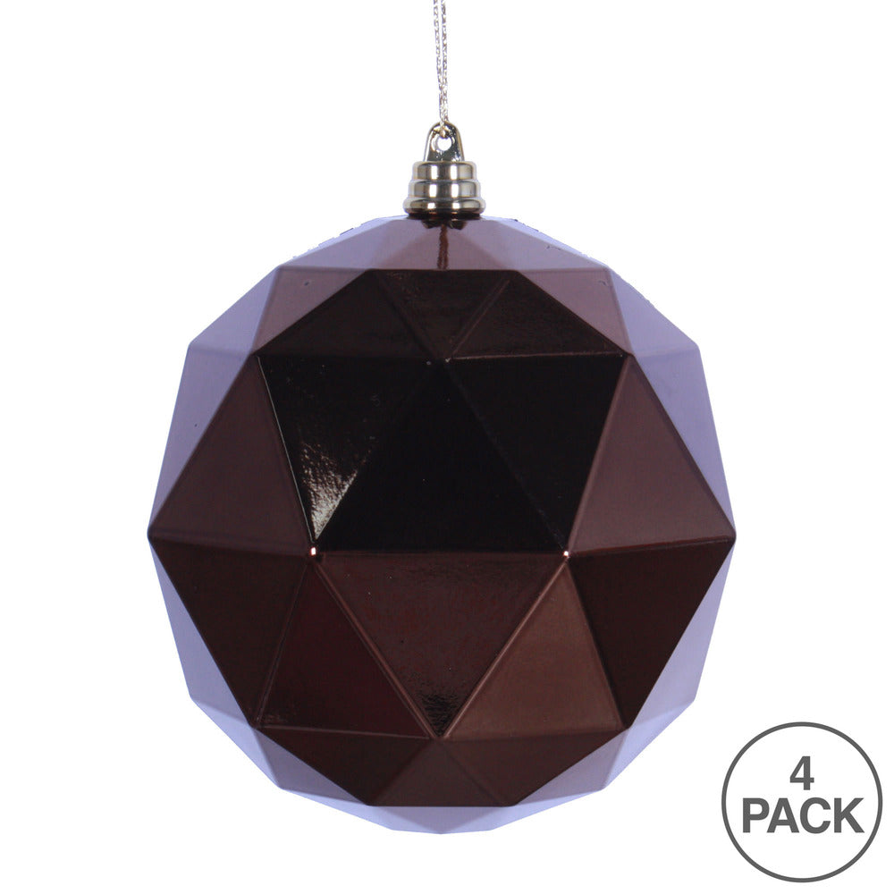 Vickerman 4.75" Mocha Shiny Geometric Ball Ornament 4 per bag