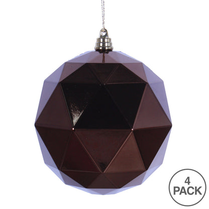 Vickerman 4.75" Mocha Shiny Geometric Ball Ornament 4 per bag