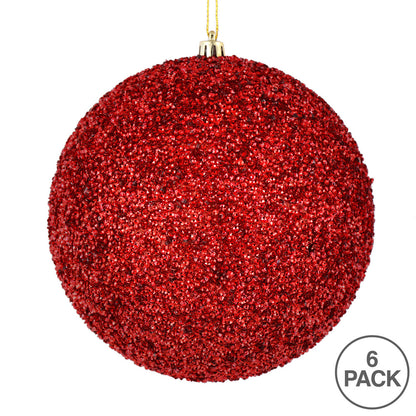 Vickerman 4.75" Red Beaded Ball Ornament 6 per Bag
