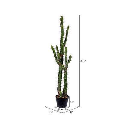 Vickerman 46" Artificial Green Cactus Black Plastic Planters Pot.