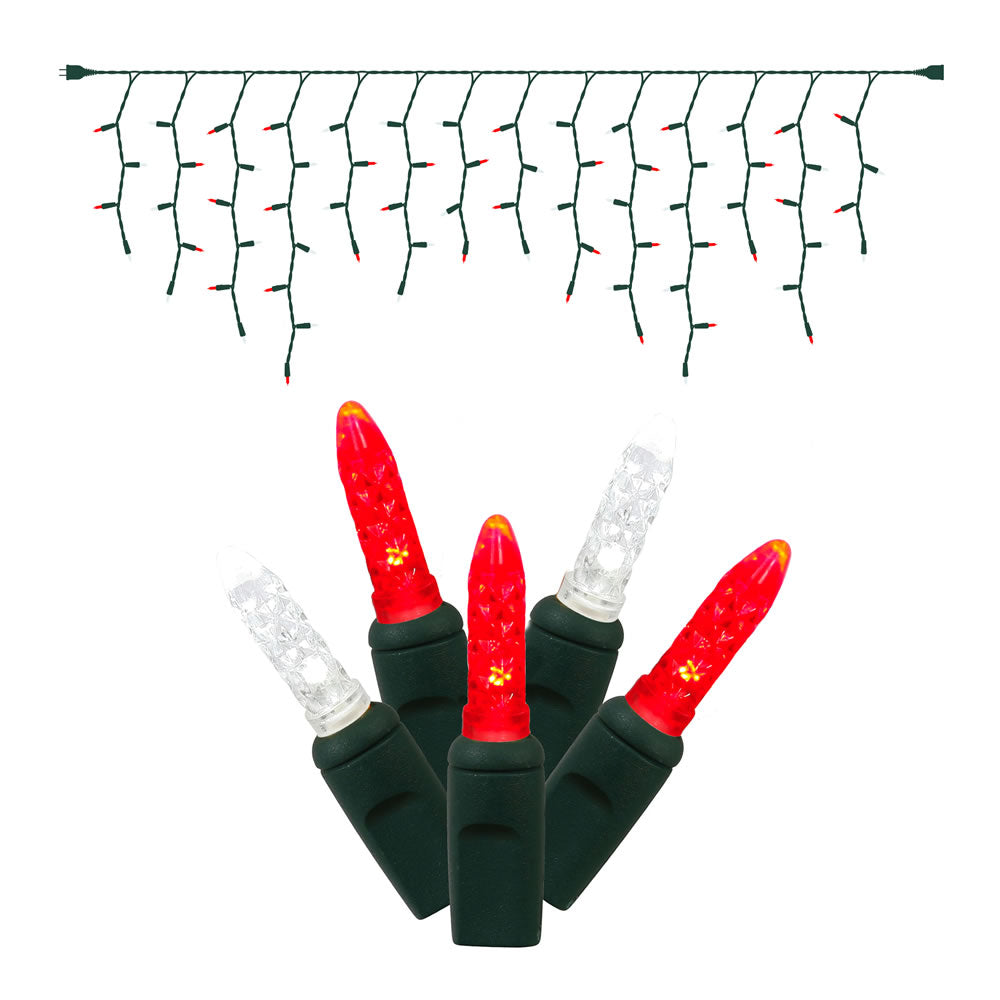 Vickerman 70 Red-Pure White M5 LED Icicle Light on Green Wire 9' Christmas Single Mold light Strand