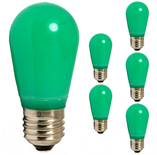 Damar- S14 Colored LED String Light Bulb Twinkle Green Finish 0.55W-1.5W E26 Medium Base 100-130V Pack of 6- Shatterproof Waterproof Outdoor Indoor Replacement Bulb for Home Decorations Christmas