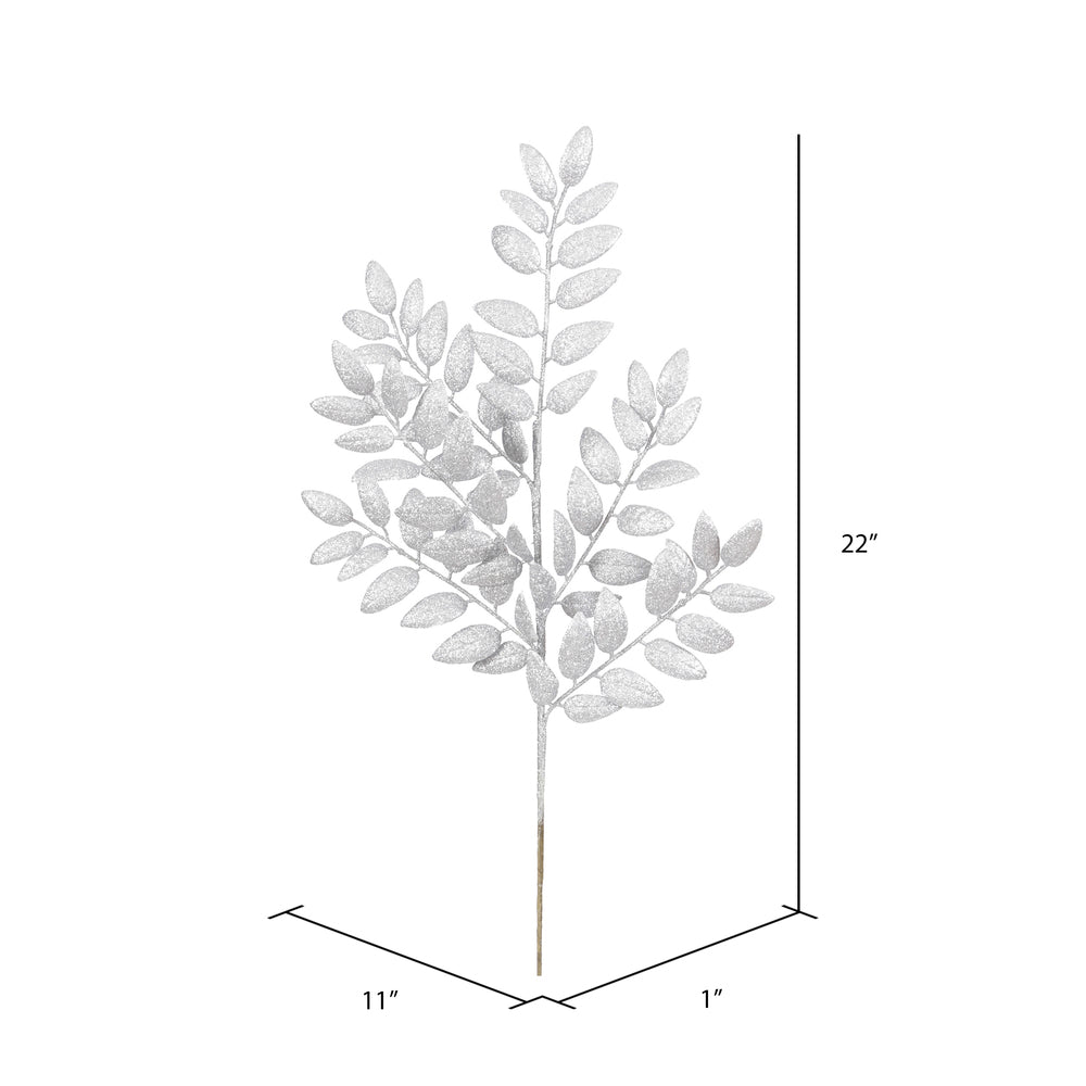 Vickerman 22" Silver Glitter Honey Locust Artificial Christmas Spray. Includes 6 sprays per pack.