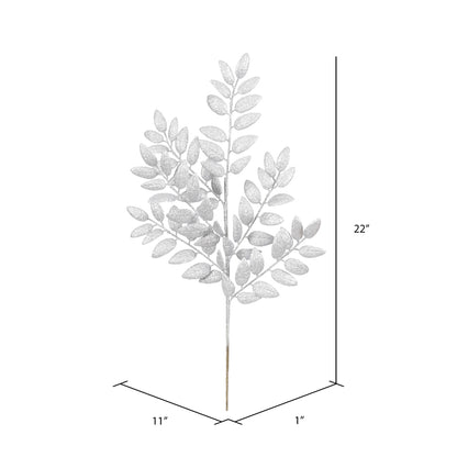 Vickerman 22" Silver Glitter Honey Locust Artificial Christmas Spray. Includes 6 sprays per pack.