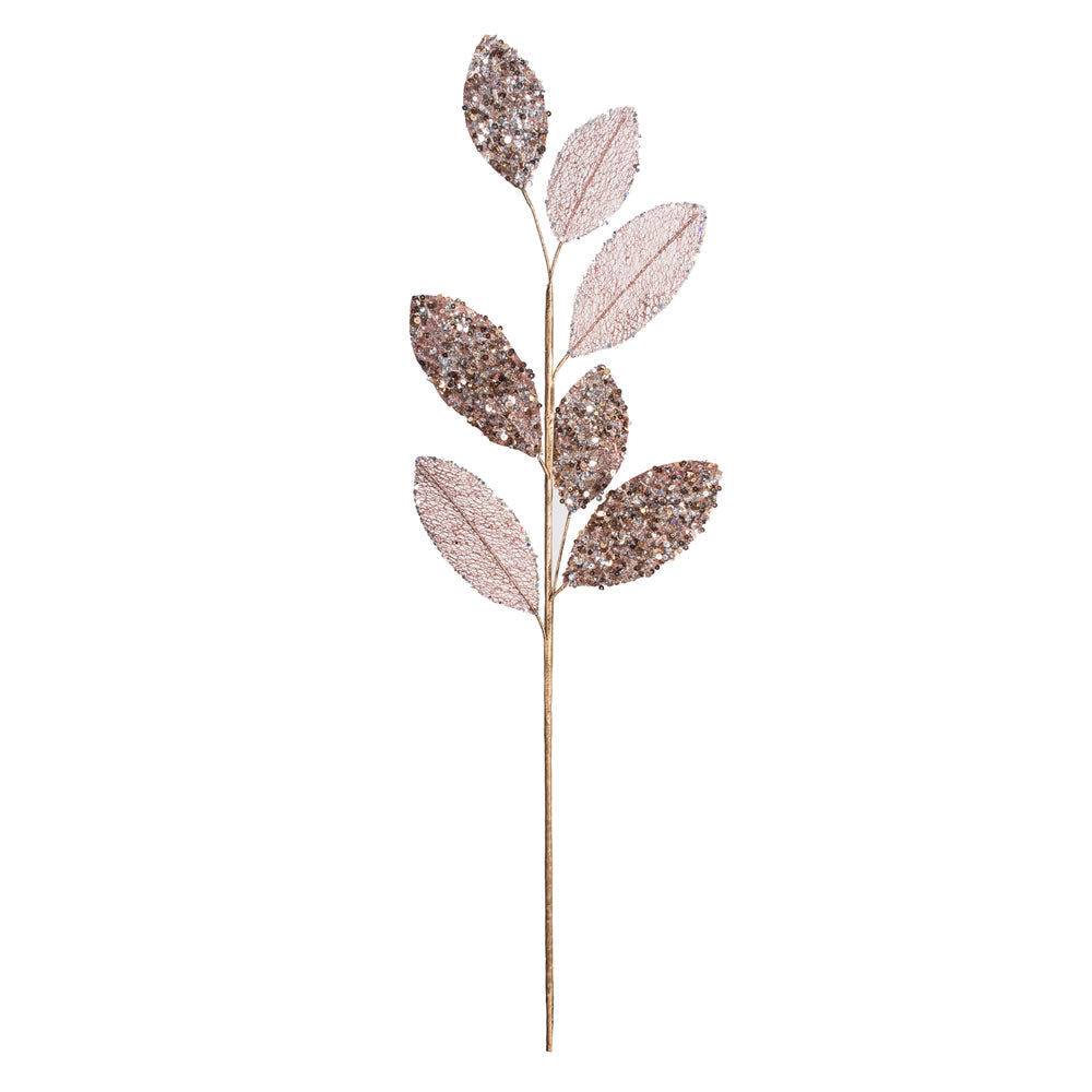 Vickerman 20" Rose Gold Mesh Apple Leaf Artificial Christmas Spray. Includes 3 sprays per pack.