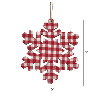 Vickerman 7" Red and White Plaid Snowflake Christmas Ornament 6 pieces per bag