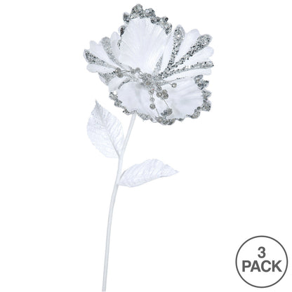Vickerman 23" White Hibiscus Artificial Christmas Pick 3 per Bag