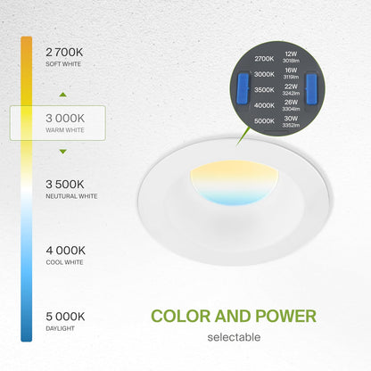 ASD Lighting LED Commercial Downlight Round 6inch 12/16/22/26/30W 120-277V 0-10V Dimmable 125Lm/W 2700/3000/3500/4000/5000K White ETL ES