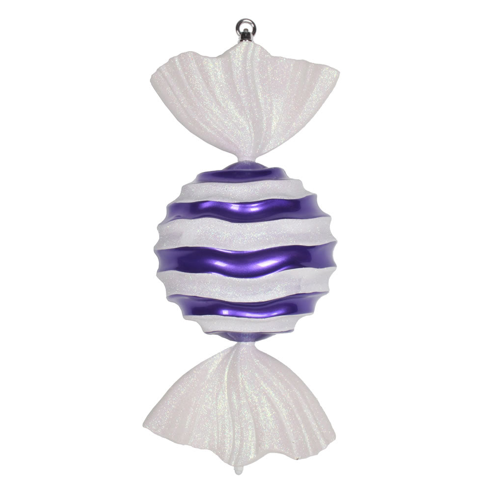 Vickerman 18.5" Purple-White Striped Wave Candy Christmas Ornament