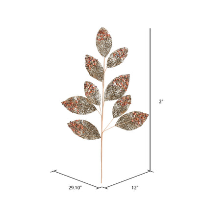 Vickerman 29" Champagne Glitter Leaf Artificial Christmas Spray. Includes 6 sprays per pack.