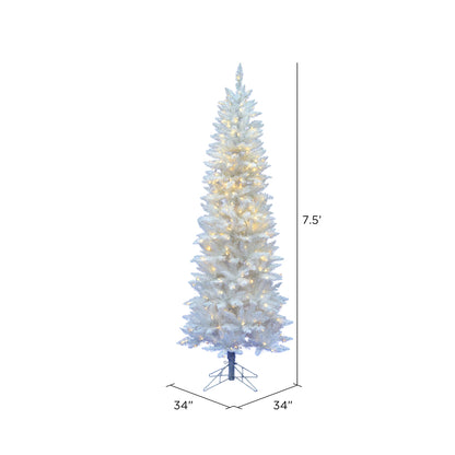 Vickerman 7.5' Sparkle White Spruce Pencil Artificial Christmas Tree Pure White LED Lights