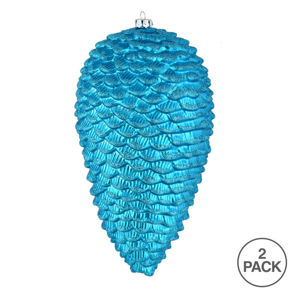 Vickerman 10" Turquoise Matte Glitter Pinecone Christmas Ornament Pack of 2
