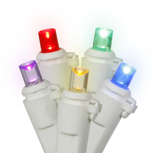 Vickerman 50 Multi-Colored Wide Angle LED Light on White Wire 25' Light Strand.