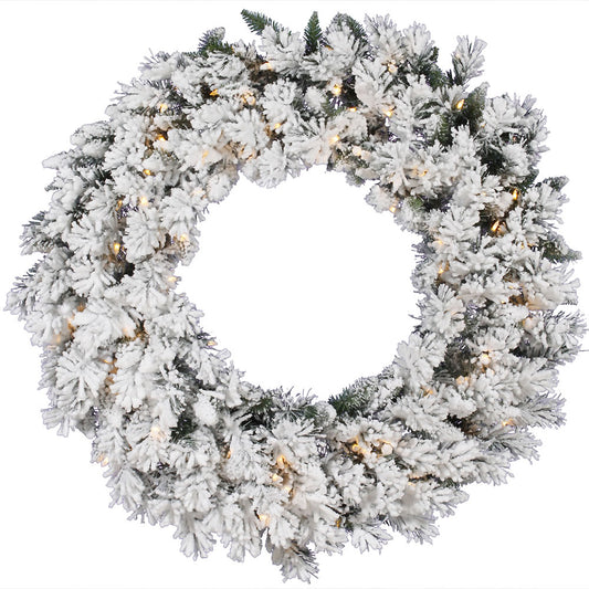 Vickerman 30" Flocked Snow Ridge Artificial Christmas Wreath Clear Dura-lit Incandescent Lights