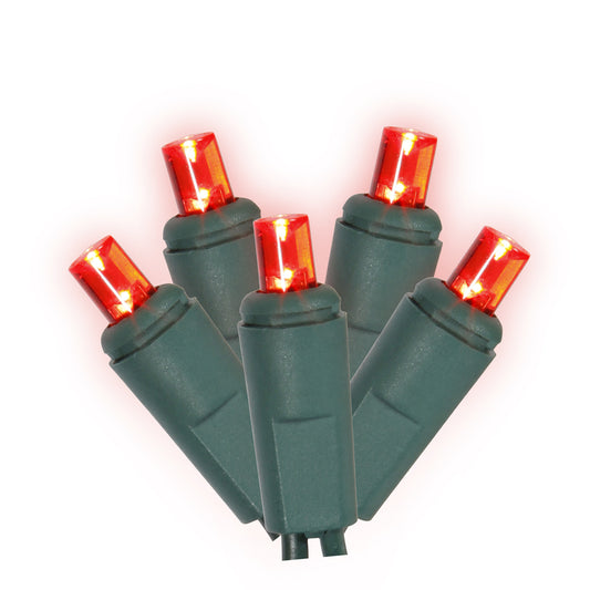 Vickerman 200 Red Wide Angle LED Light on Green Wire 100' Christmas Single Mold Light Strand