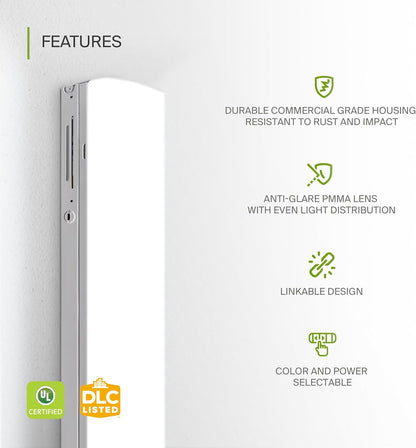ASD Lighting LED Stairwell Fixture with Q-base 4feet Power Adjustable 25/30/40W 120-277V CCT Selectable 3500/4000/5000K Dimmable White UL DLC Premium