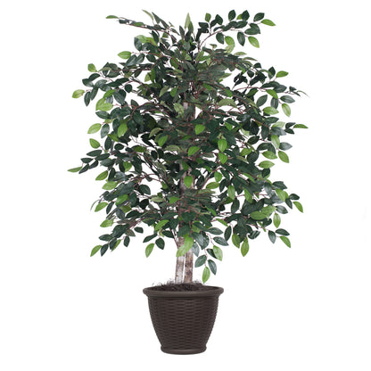 Vickerman 4' Artificial Mini Ficus Bush Brown Plastic Container.