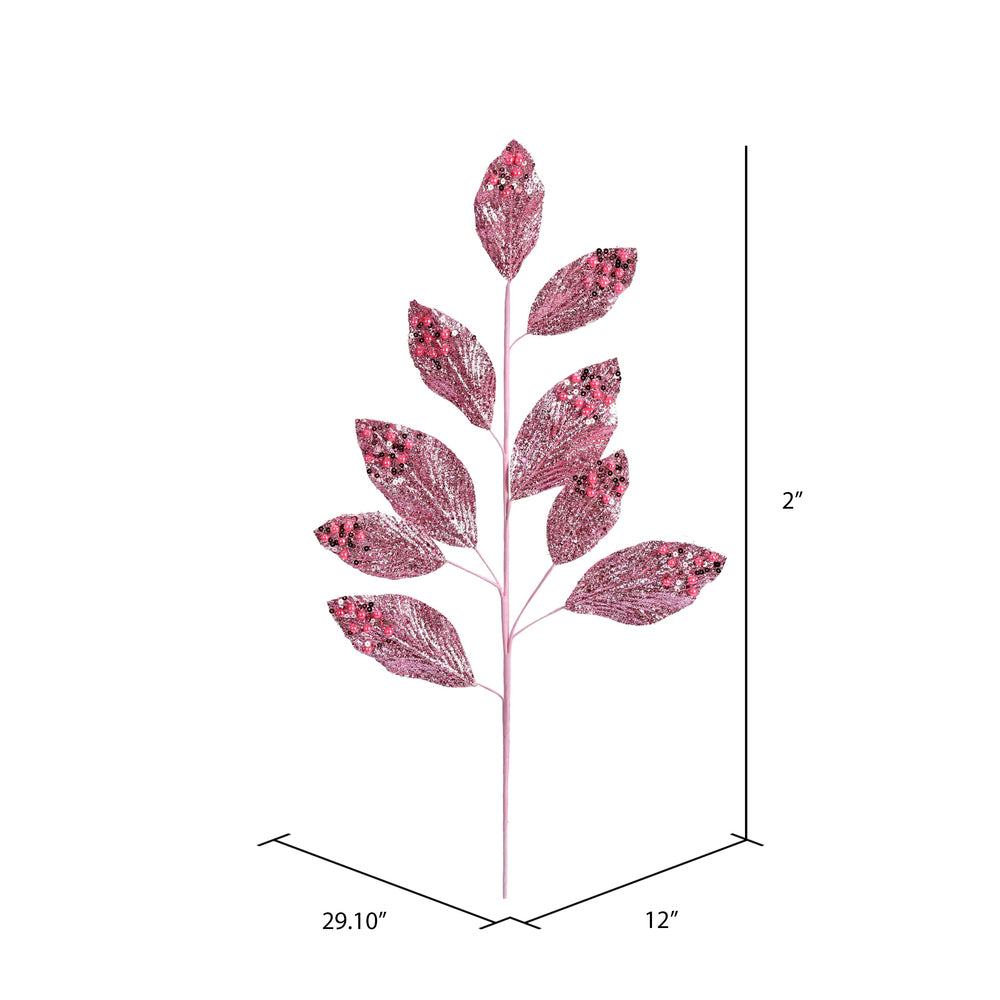 Vickerman 29" Pink Glitter Leaf Artificial Christmas Spray. Includes 6 sprays per pack.