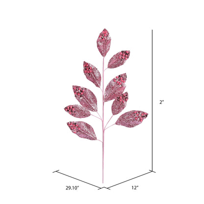 Vickerman 29" Pink Glitter Leaf Artificial Christmas Spray. Includes 6 sprays per pack.