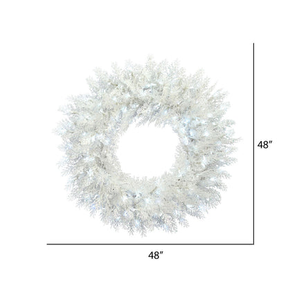 Vickerman 48" Flocked Cedar Pine Artificial Christmas Wreath Low Voltage LED Pure White 3mm Wide Angle Twinkle Lights.