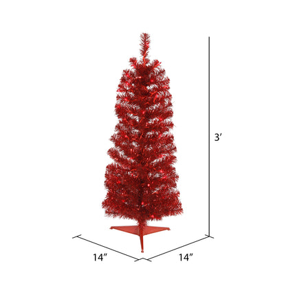 Vickerman 3' Red Pencil Artificial Christmas Tree Red Dura-lit LED Lights.