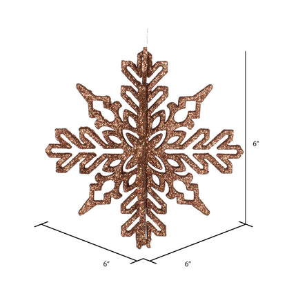 Vickerman 6" Mocha 3D Glitter Snowflake Christmas Ornament Set of 3