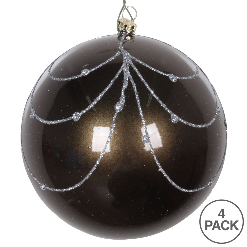 Vickerman 4.75" Pewter Candy Finish Curtain Ornament with Glitter Accents 4 per Bag