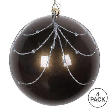 Vickerman 4.75" Pewter Candy Finish Curtain Ornament with Glitter Accents 4 per Bag