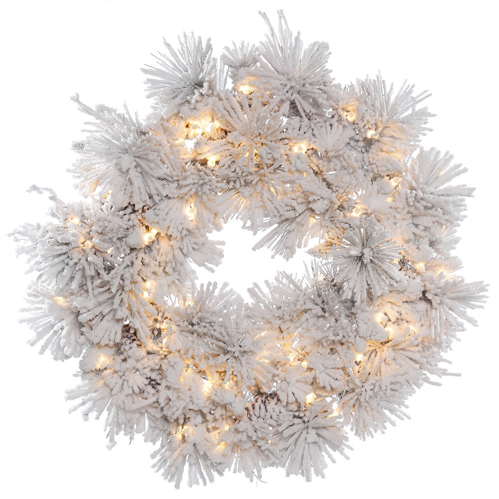 Vickerman 30" Flocked Alberta Artificial Christmas Wreath Clear Dura-lit Incandescent Lights