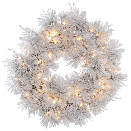 Vickerman 30" Flocked Alberta Artificial Christmas Wreath Clear Dura-lit Incandescent Lights